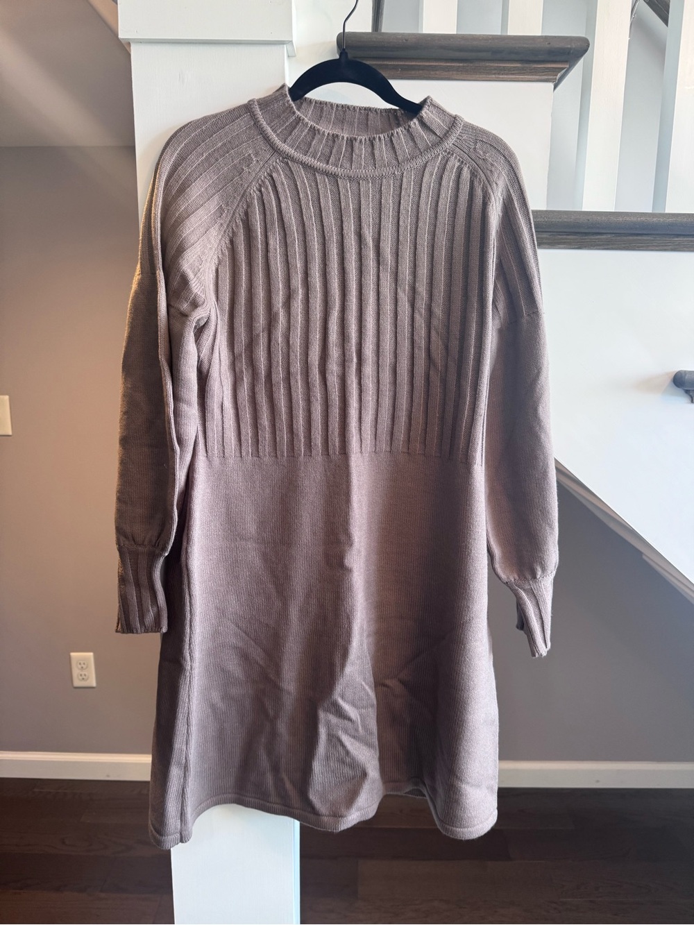 Calvin Klein Ribbed Cowl-Neck Sweater Dress - Taupe